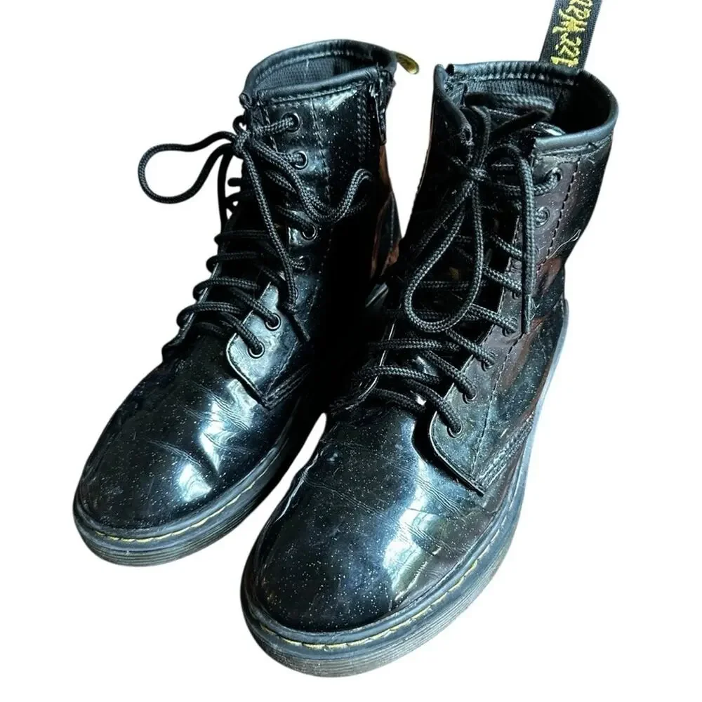 Doc Dr Martens Black Glitter Boots US 2 UK 3 AIR WAIR 1460 Y Zip